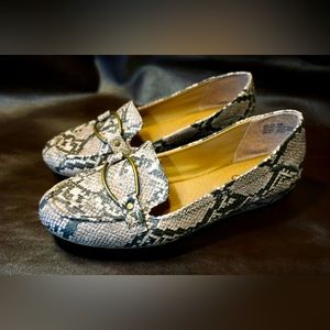 Faux snake skin slip on shoes